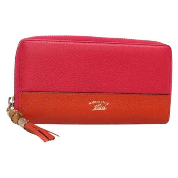 GUCCI Bamboo Long Wallet Leather Pink Gold - Picture 1 of 16